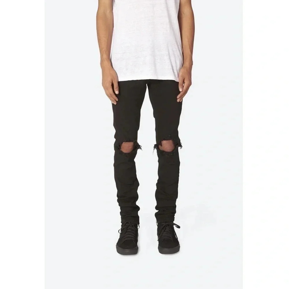 Men's Black Distressed Knee Skinny Jeans